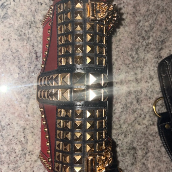 Michael Kors Whitney Bag, Studded on Red and Black leather, Chain Shoulder Bag - Picture 2 of 13